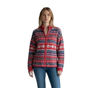 Vintage Heirloom Collectibles Fair Isle Zip Front Cardigan Sweater